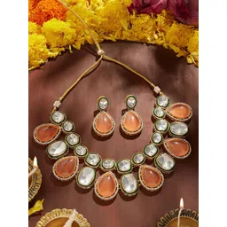 Zaveri Pearls Gold-Plated Austrian Diamonds Stone-Studded Meenakari Jewellery Set-picture-28