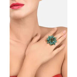 Zaveri Pearls Gold-Plated Green Dazzling Stones Finger Ring-picture-13