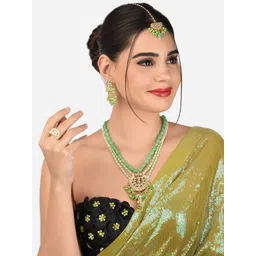 Zaveri Pearls Gold- Plated Green Stone Studded &Beaded Jewellery Set-picture-18