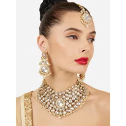 Zaveri Pearls Gold Plated Kudan-Stones and Pearls Bridal Jewellery Set-picture-11