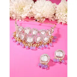 Zaveri Pearls Gold-Plated Kundan-Studded & Beaded Choker Jewellery Set-picture-30