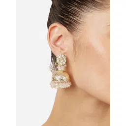 Zaveri Pearls Gold-Plated Kundan Studded & Beaded Dome Shaped Jhumkas-picture-39