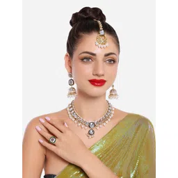 Zaveri Pearls Gold-Plated Kundan-Studded & Beaded Jewellery Set-picture-27