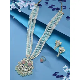 Zaveri Pearls Gold-Plated Kundan-Studded & Beaded Jewellery Set & Finger Ring-picture-26