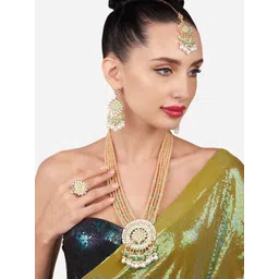 Zaveri Pearls Gold-Plated Kundan Studded & Beaded Jewellery Set With Maang Tikka-picture-18