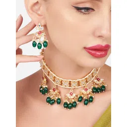 Zaveri Pearls Gold-Plated Kundan Studded & Beaded Necklace & Earrings-picture-14