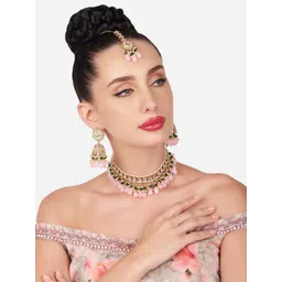 Zaveri Pearls Gold-Plated Kundan Studded & Beaded Necklace & Earrings-picture-36