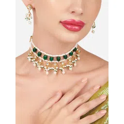 Zaveri Pearls Gold-Plated Kundan-Studded & Beaded Necklace & Earrings-picture-34