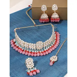 Zaveri Pearls Gold-Plated Kundan-Studded & Pearl Beaded Jewellery Set-picture-22
