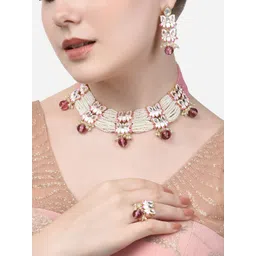 Zaveri Pearls Gold-Plated Kundan-Studded & Pearl Beaded Meenakari Jewellery Set-picture-40