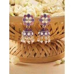 Zaveri Pearls Gold Plated Kundan Studded & Pearls Beaded Jhumkas-picture-37