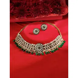 Zaveri Pearls Gold-Plated Kundan Studded And Pearls Beaded Meenakari Jewellery Set-picture-32
