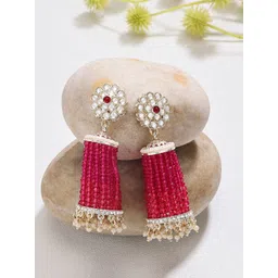 Zaveri Pearls Gold-Plated Kundan Studded Contemporary Drop Earrings-picture-38