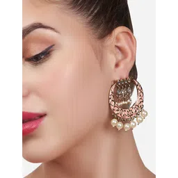 Zaveri Pearls Gold Plated Peach-Coloured Meenakari Kundan Contemporary Drop Earrings-picture-13