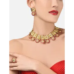 Zaveri Pearls Gold-Plated Pink & Green Jewellery Set-picture-15