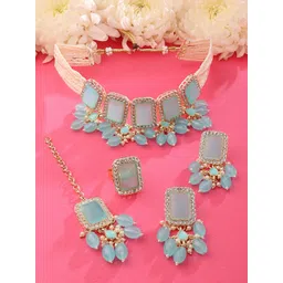 Zaveri Pearls Gold-Plated Stone & Beads-Studded Layered Jewellery Set-picture-11