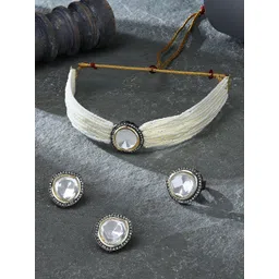 Zaveri Pearls Gold-Plated Stone Studded & Beaded Jewellery Set-picture-23