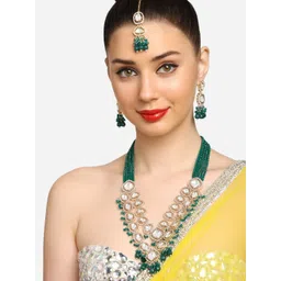 Zaveri Pearls Gold-Plated Stone-Studded & Beaded Jewellery Set-picture-31