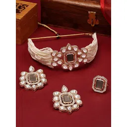 Zaveri Pearls Gold Plated Stone-Studded & Beaded Jewellery Set-picture-15