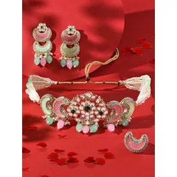 Zaveri Pearls Gold-Plated Stone-Studded & Beaded Jewellery Set-picture-30