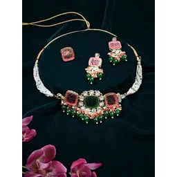 Zaveri Pearls Gold-Plated Stone-Studded & Beaded Jewellery Set-picture-20