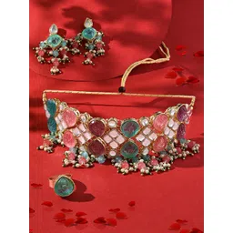 Zaveri Pearls Gold-Plated Stone-Studded & Beaded Jewellery Set-picture-35