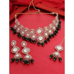 Zaveri Pearls Gold-Plated Stone Studded & Beaded Jewellery Set-picture-41