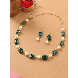 Zaveri Pearls Gold-Plated Stone-Studded & Beaded Jewellery Set-picture-37