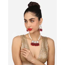 Zaveri Pearls Gold-Plated Stone-Studded & Beaded Jewellery Set-picture-43