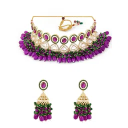 Zaveri Pearls Gold-Plated Stone-Studded & Beaded  Jewellery Set-picture-35