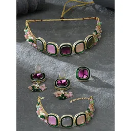 Zaveri Pearls Gold Plated Stone Studded & Beaded Jewellery Set-picture-28