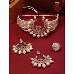Zaveri Pearls Gold-Plated Stone-Studded & Beaded Jewellery Set-picture-26
