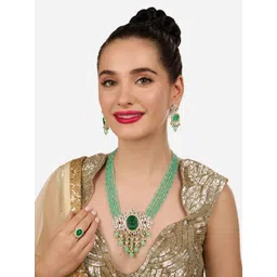 Zaveri Pearls Gold-Plated Stone Studded & Beaded Jewellery Set-picture-19