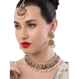 Zaveri Pearls Gold-Plated Stone-Studded & Beaded Jewellery Set-picture-28
