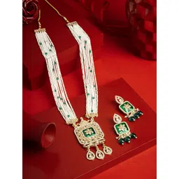 Zaveri Pearls Gold-Plated Stone-Studded & Beaded Jewellery Set-picture-32