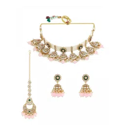 Zaveri Pearls Gold-Plated Stone Studded & Beaded Jewellery Set-picture-39