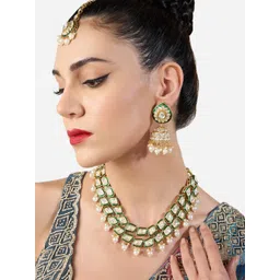 Zaveri Pearls Gold-Plated Stone Studded & Beaded Jewellery Set-picture-17