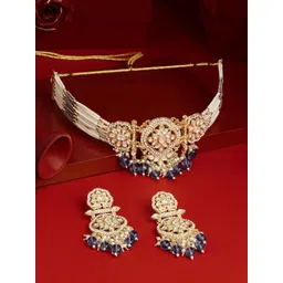 Zaveri Pearls Gold-Plated Stone-Studded & Beaded Jewellery Set image 1