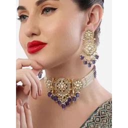 Zaveri Pearls Gold-Plated Stone-Studded & Beaded Jewellery Set image 2