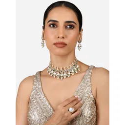 Zaveri Pearls Gold-Plated Stone Studded & Beaded Jewellery Set image 1