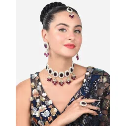 Zaveri Pearls Gold-Plated Stone-Studded & Pearl Beaded Jewellery Set-picture-25