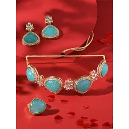 Zaveri Pearls Gold-Plated Stone-Studded Jewellery Set-picture-28