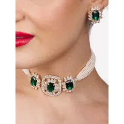 Zaveri Pearls Gold-Plated Stones-Studded & Beaded Jewellery Set-picture-19