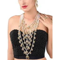 Zaveri Pearls Gold-Plated White Kundan-Studded & Pearl Beaded Jewellery Set-picture-29