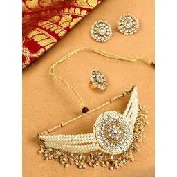 Zaveri Pearls Gold-Plated White Kundan-Studded & Pearl Beaded Jewellery Set-picture-24
