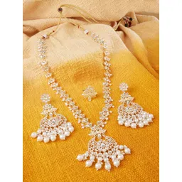 Zaveri Pearls Gold-Plated White Kundan Studded  & Pearl Beaded Jewellery Set-picture-18