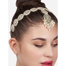 Zaveri Pearls Gold-Plated White Kundan-Studded & Pearls-Beaded Matha Patti-picture-21