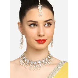 Zaveri Pearls Gold Tone Austrian Diamonds Artificial Stones Bridal Choker Necklace Set -ZPFK16927-picture-48