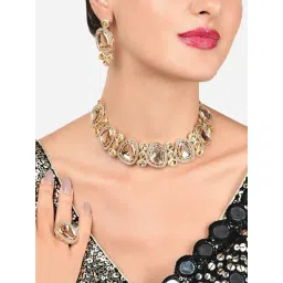 Zaveri Pearls Gold Tone Dazzling LCT Kundan & Austrian Diamonds Necklace Earring Ring Set-ZPFK16069-picture-26