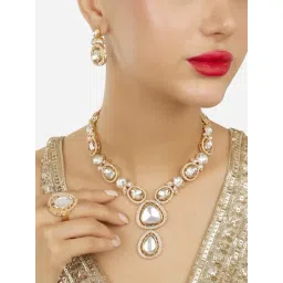 Zaveri Pearls Gold Tone Dazzling Stones Austrian Diamonds Ethnic Necklace Earring & Ring-ZPFK18078-picture-36